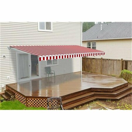 TEPEE SUPPLIES Retractable Motorized 20 x 10 Feet Home Patio Canopy Awning Sunshade Red and White TE2750649